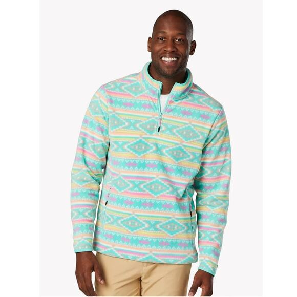 Chubbie's The Flame Commander Fleece Quarter Zip Teal & Pink Aztec Pullover - Picture 1 of 9